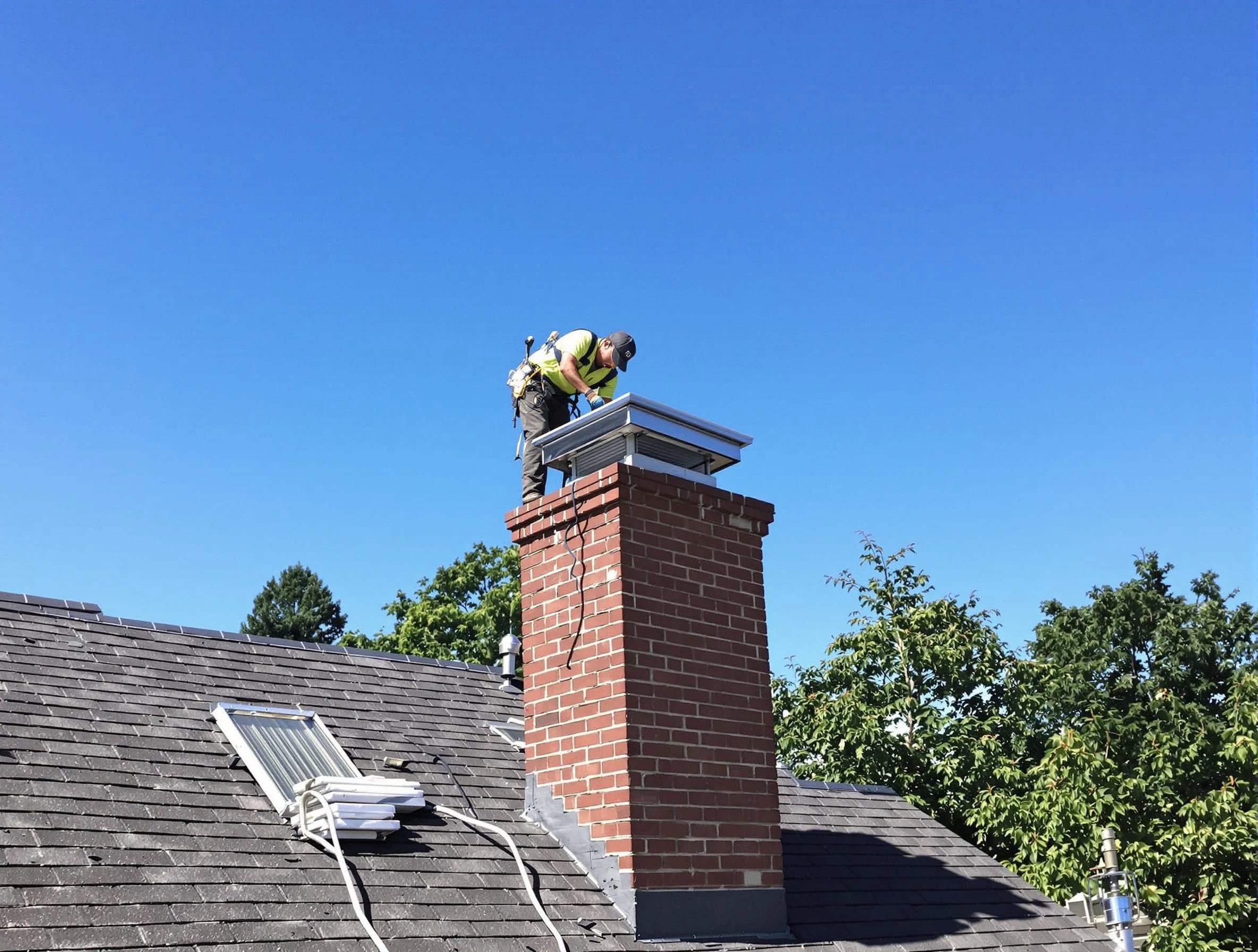 Heber Chimney Sweep technician measuring a chimney cap in Heber, UT