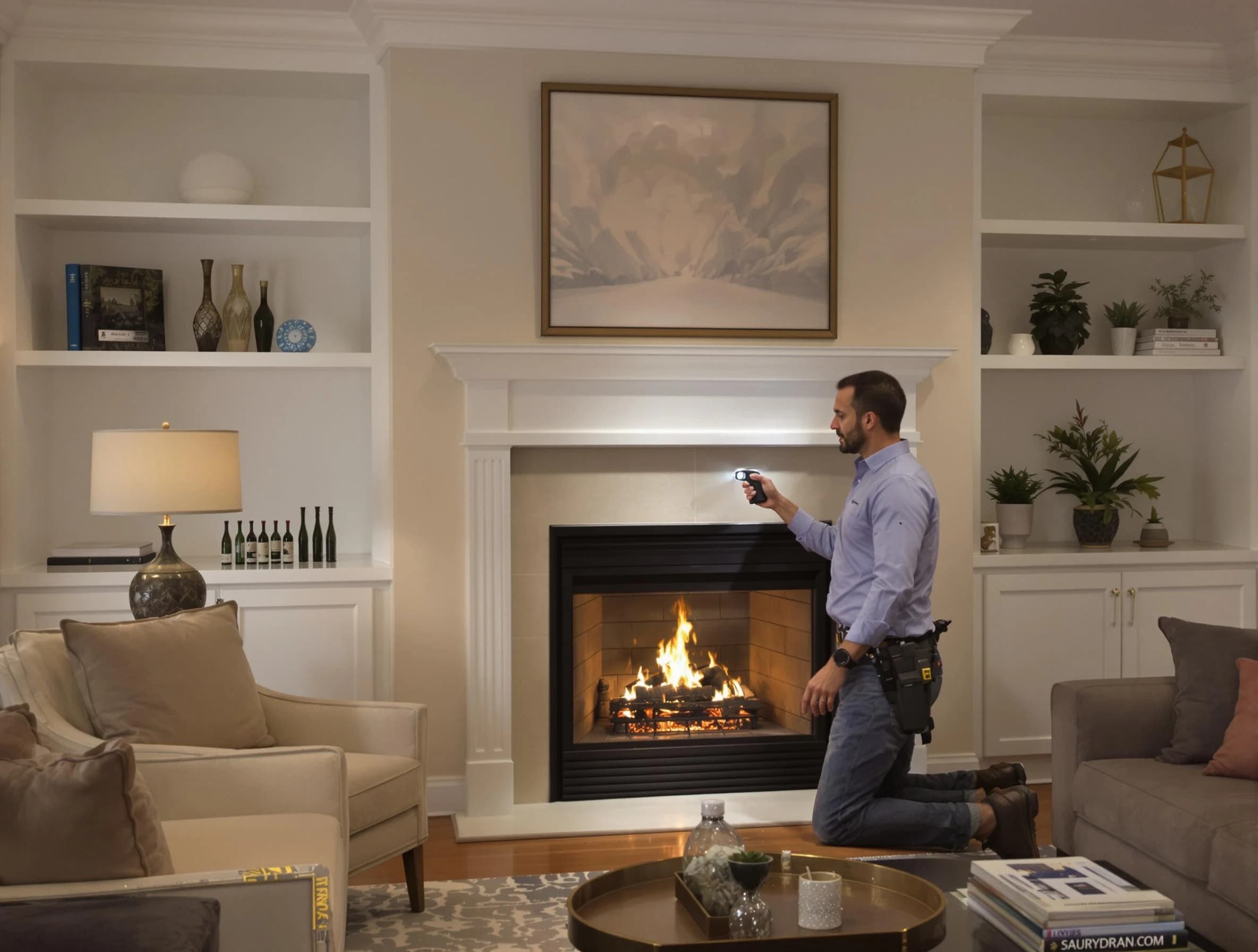 Heber Chimney Sweep conducting a fireplace safety inspection in Heber, UT