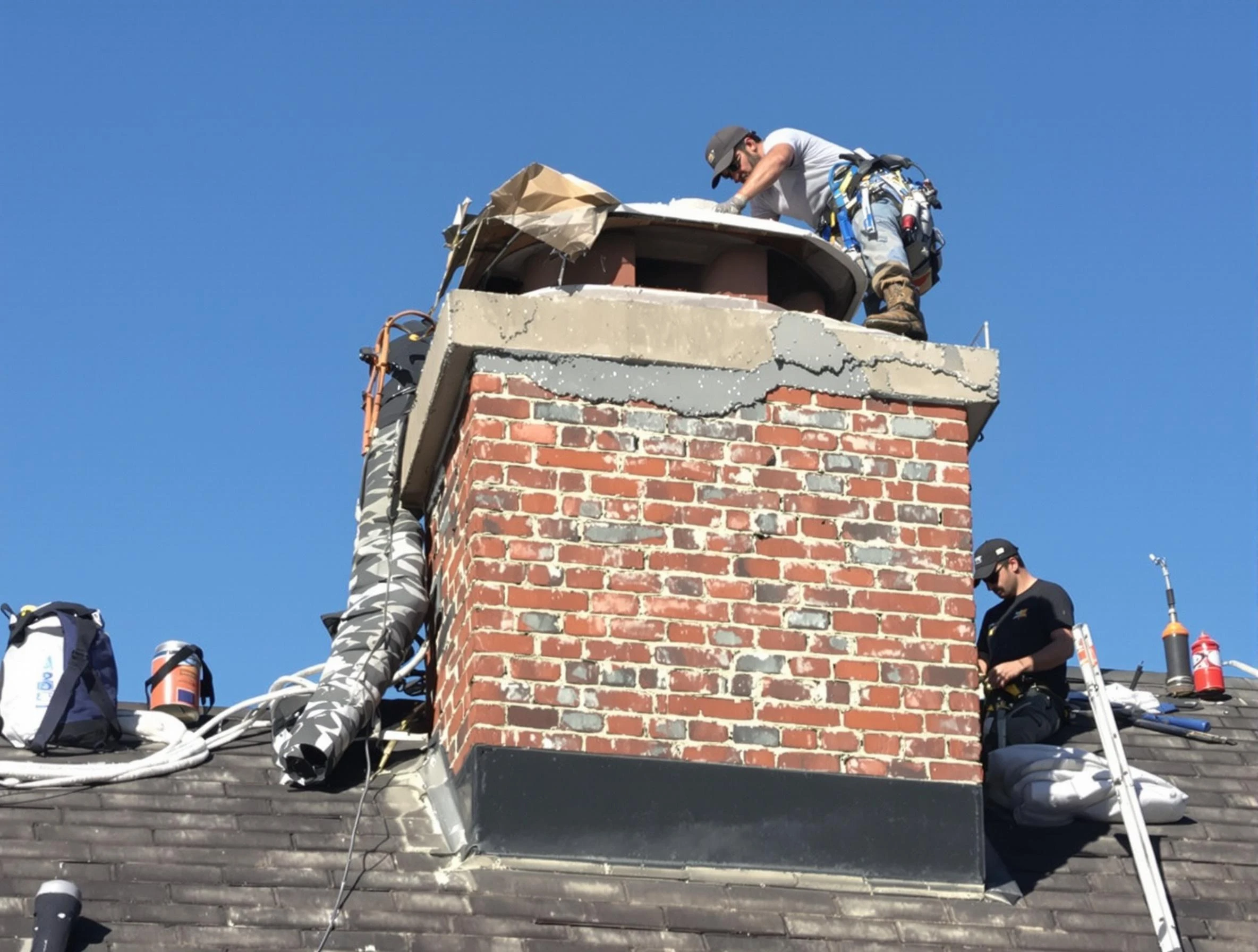 Heber Chimney Sweep installing a custom chimney crown in Heber, UT