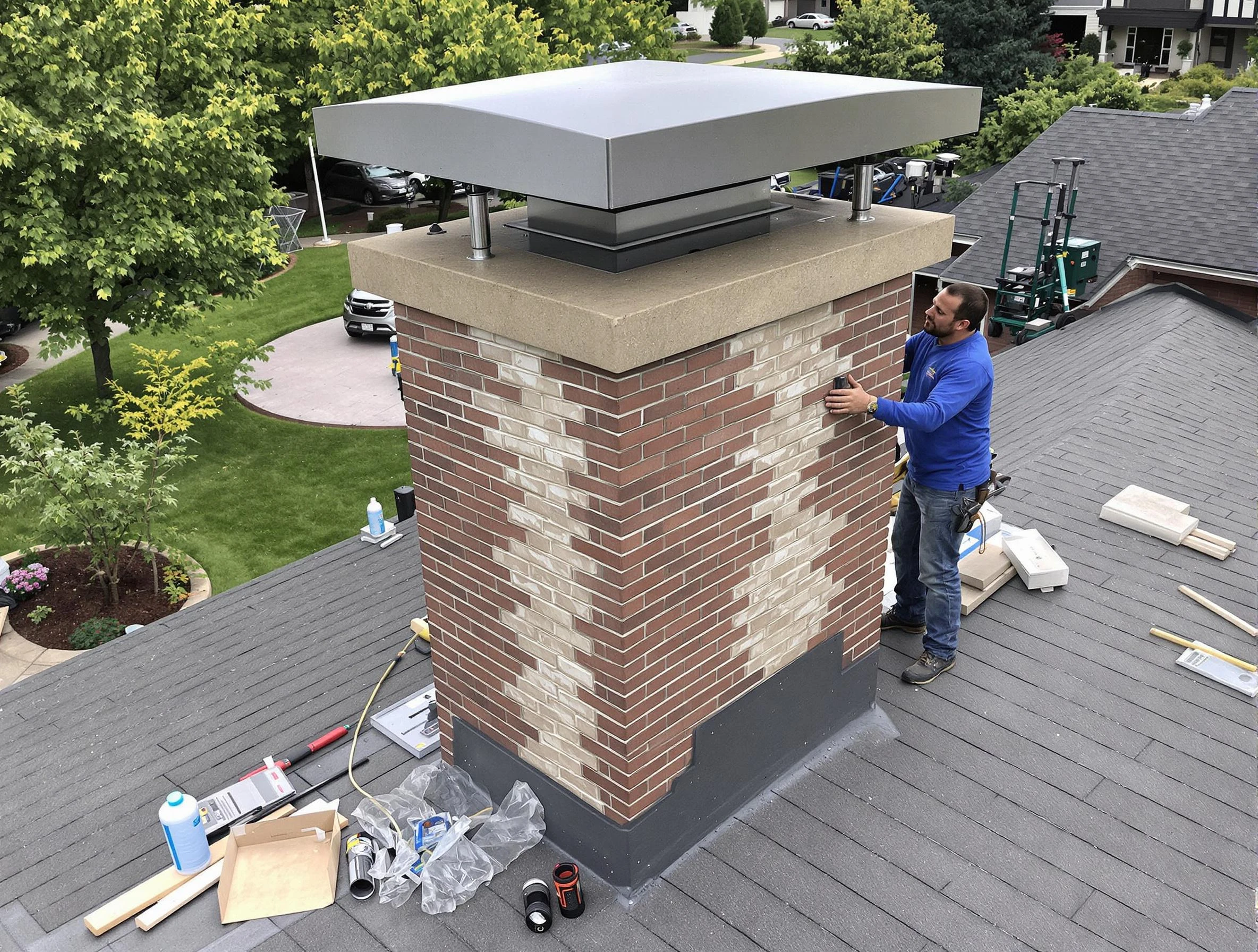 Heber Chimney Sweep team working on a custom chimney remodel in Heber, UT